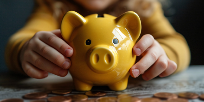 Child with piggy bank | Five Ways to Teach Kiddos to Save | SMB Blog 